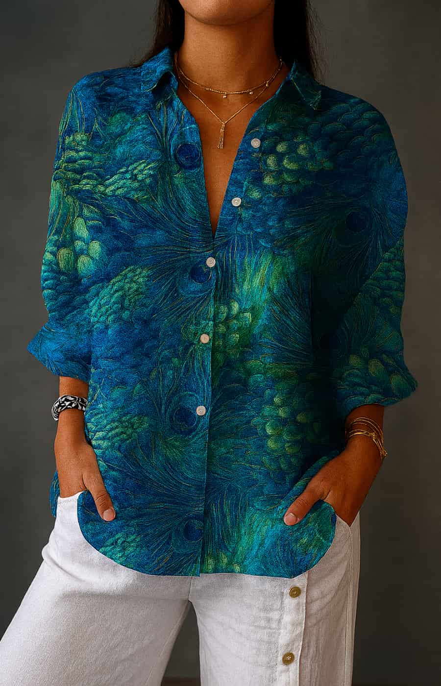 ISABELA | CAMISA ARTESANAL CON ESTAMPADO ARTÍSTICO