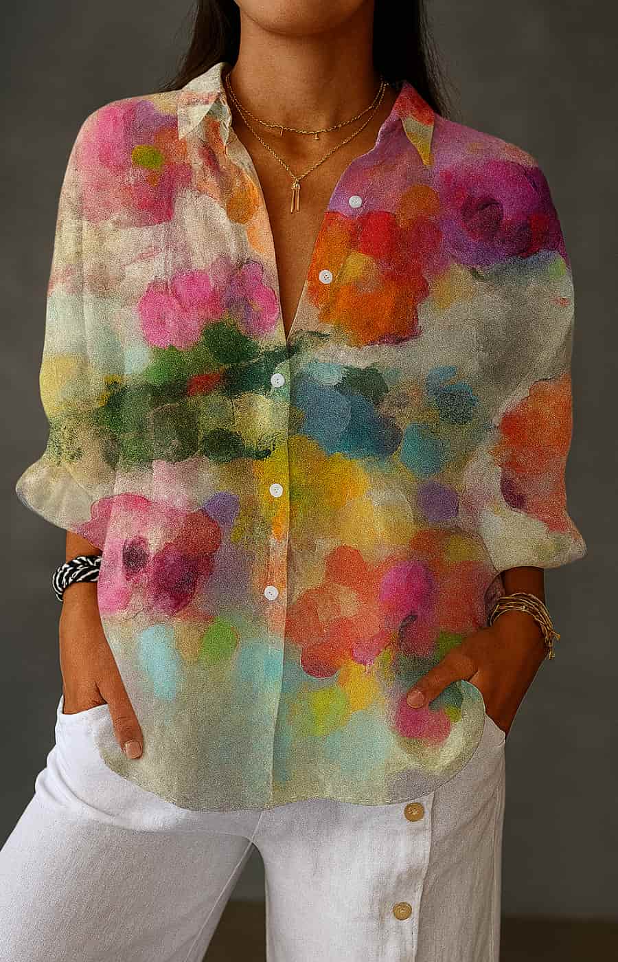 ISABELA | CAMISA ARTESANAL CON ESTAMPADO ARTÍSTICO