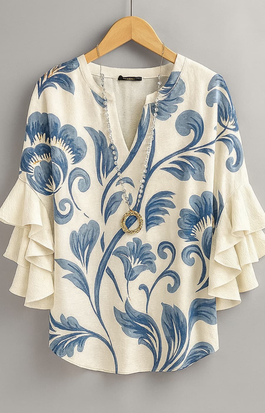 AZUCENA | BLUSA FLORAL CON VOLANTES Y DETALLE ARTESANAL