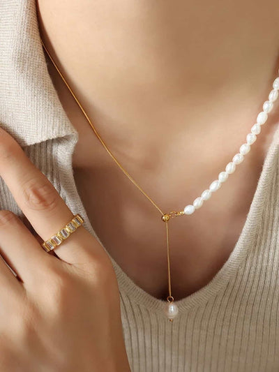 NOVA PEARL | COLLAR LARGO ASIMÉTRICO CON PERLAS NATURALES