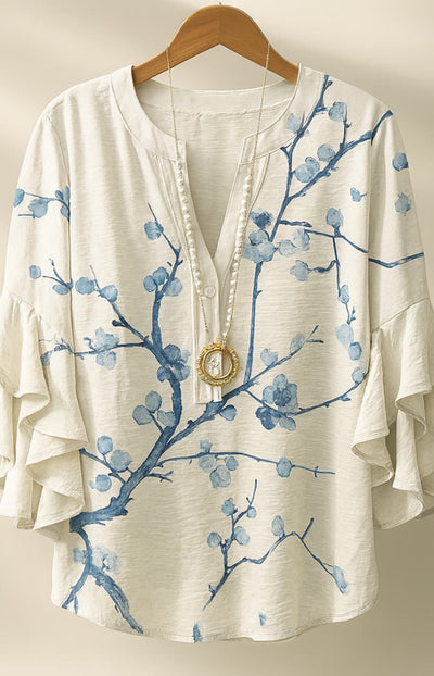 AZUCENA | BLUSA FLORAL CON VOLANTES Y DETALLE ARTESANAL