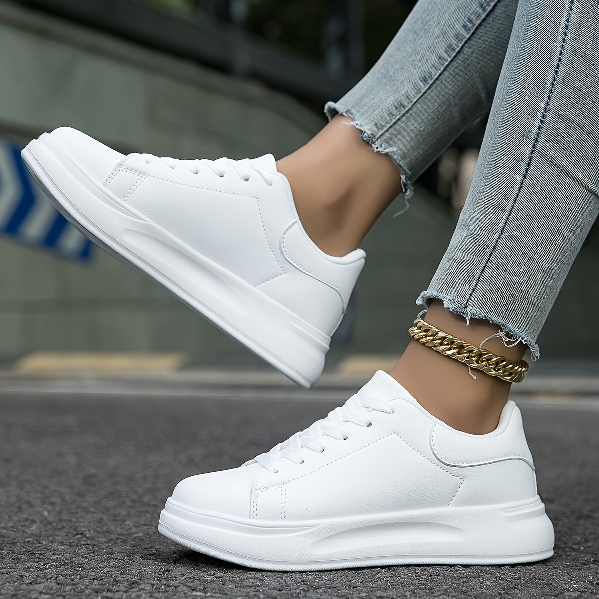 Olivia - Zapatillas de mujer de cuero blanco