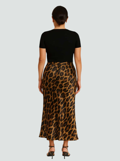 VERÓNICA | FALDA MIDI SATINADA ANIMAL PRINT