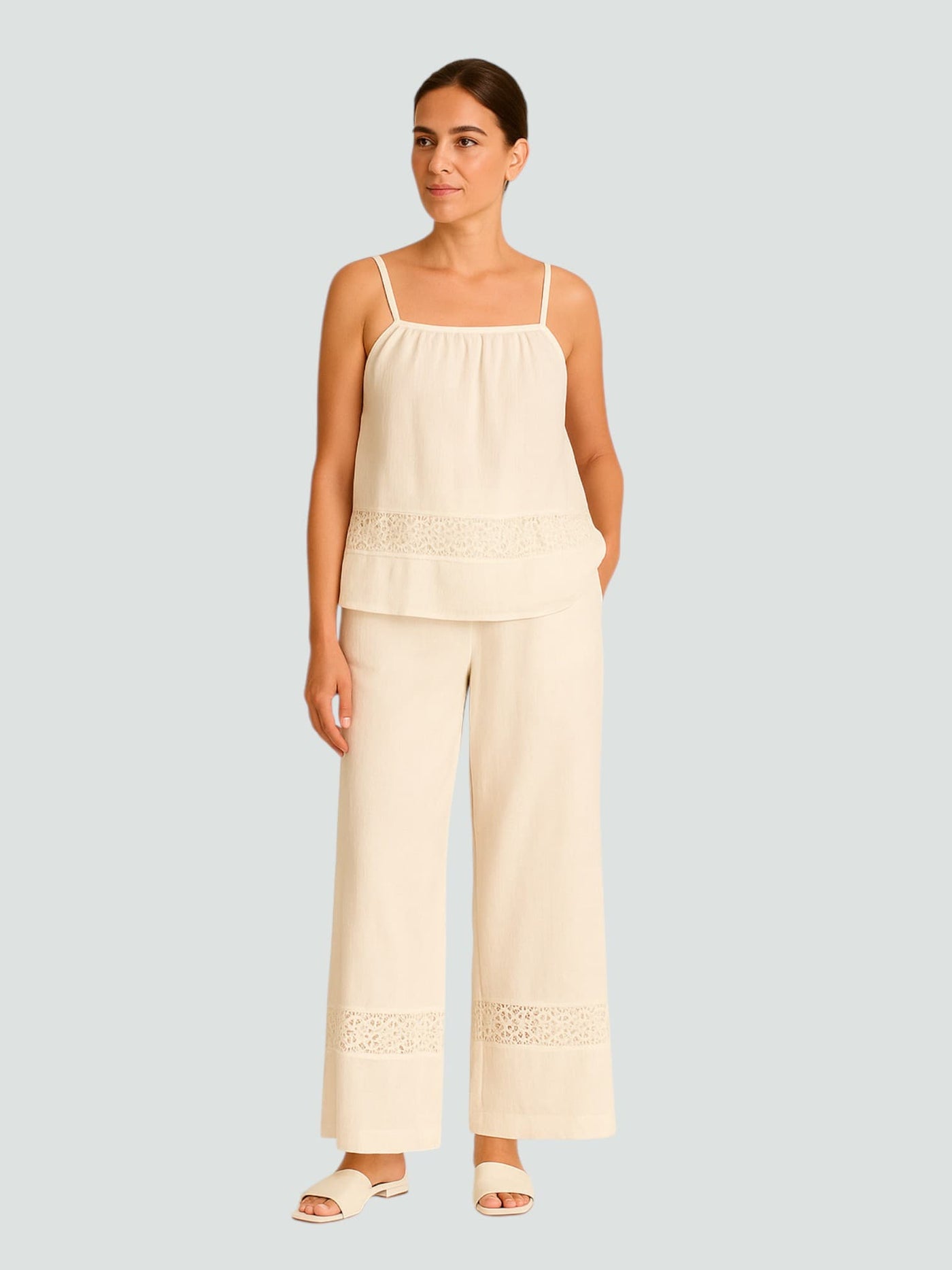 LUCÍA | CONJUNTO DE ALGODÓN CON ENCAJE BORDADO