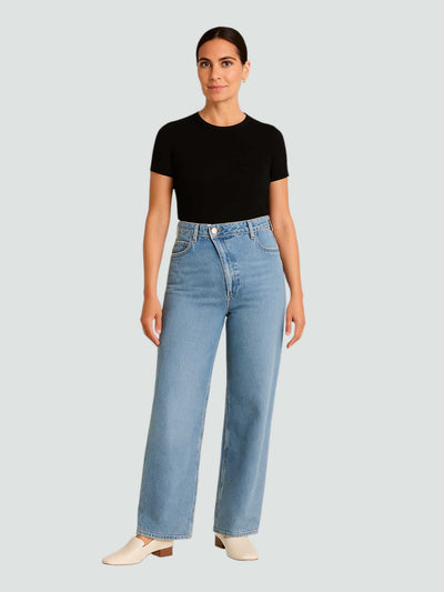 CARMEN | VAQUEROS RECTOS DE TIRO ALTO CON BOTONADURA CRUZADA