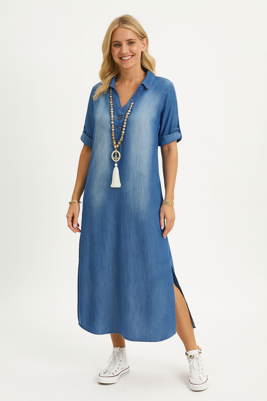 SELENE - Denim Luxe con Abertura Lateral