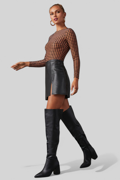 Bella - Botas Negras por Encima de la Rodilla con Tacón Ancho