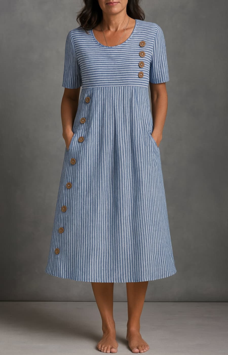 CARMEN | VESTIDO CON RAYAS Y BOTONES DECORATIVOS