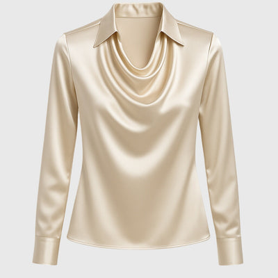 Agueda | Blusa brillante de lujo con cuello plisado