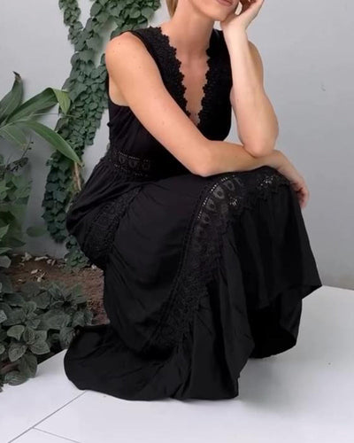 Noelia - Vestido Midi sin Mangas con Detalles de Encaje