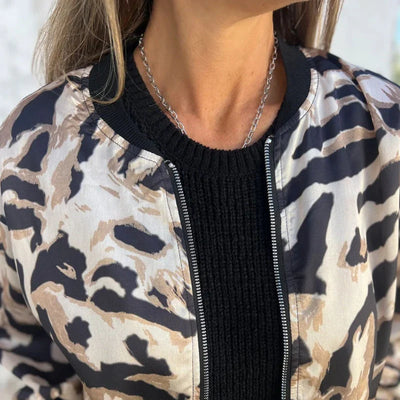 María - Chaqueta bomber con cremallera y estampado de cebra