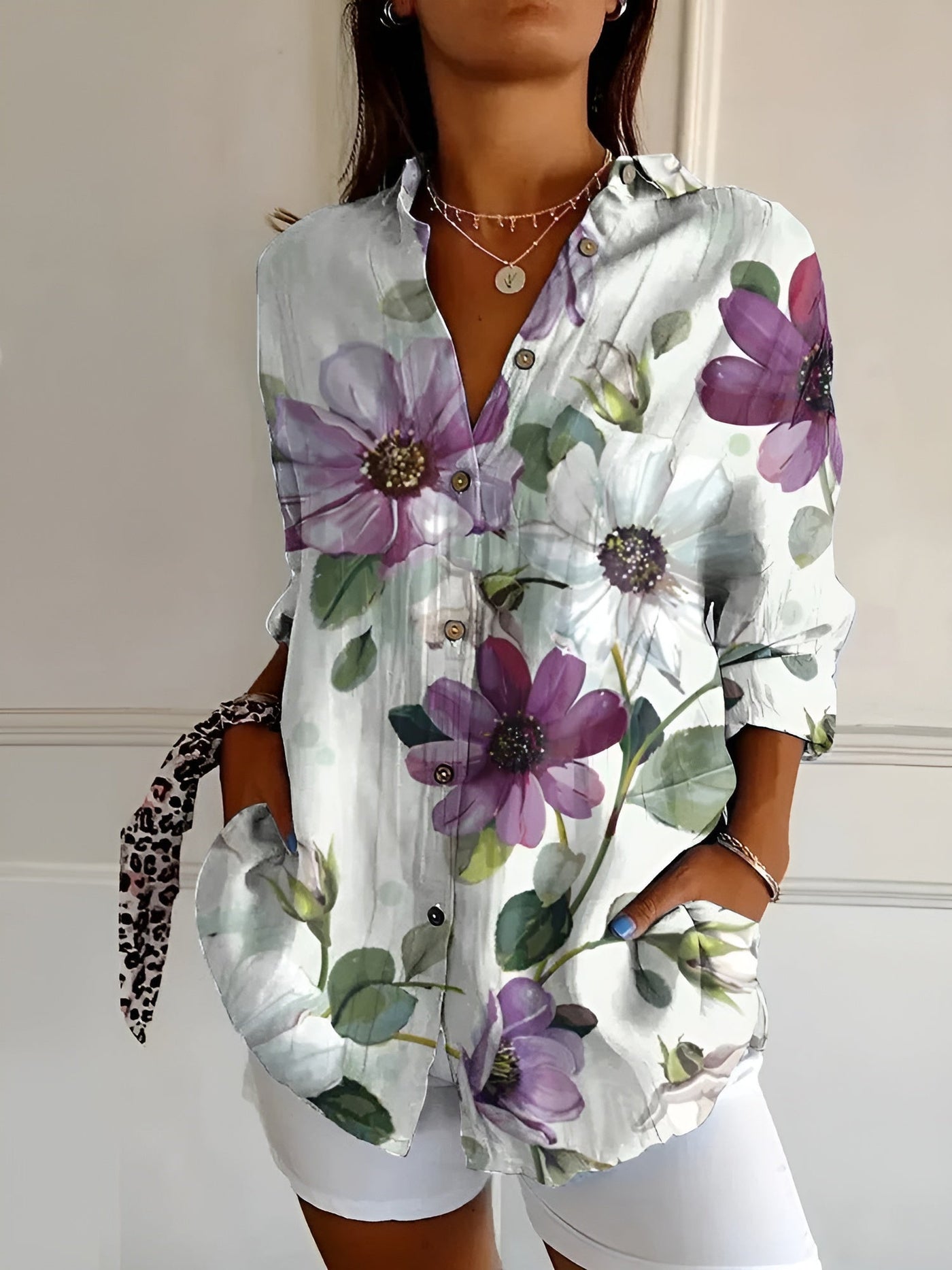 Joie - Blusa con estampado floral y botones
